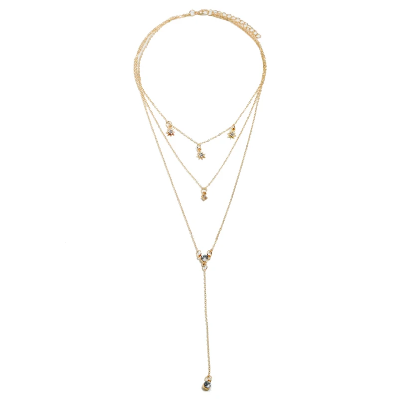 Новое ювелирное изделие, золотое ожерелье s для женщин, многослойное ожерелье для девочек, многослойное ожерелье с подвеской, расшитое блестками - Окраска металла: XL1446