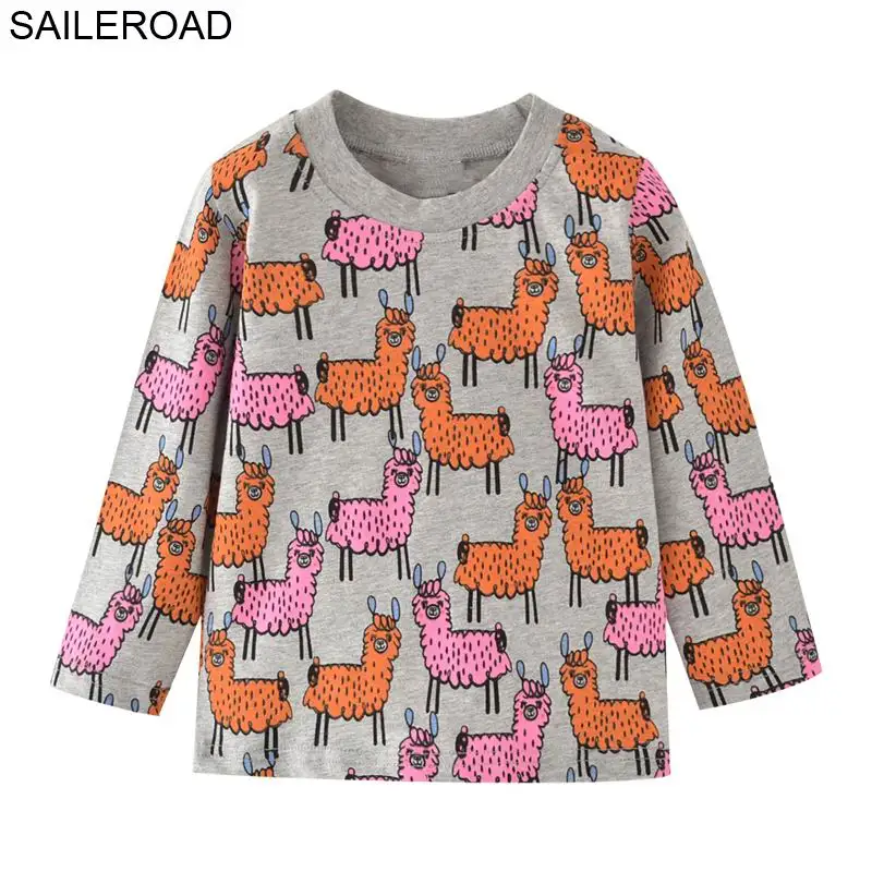 SAILEROAD/Весенние футболки с длинными рукавами для девочек, хлопковая одежда, топы для маленьких детей с овечкой, футболки для детей 4 лет, La Camiseta
