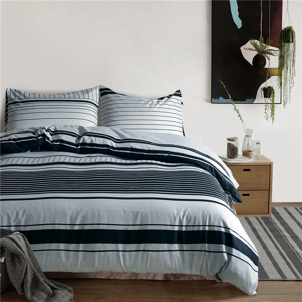 

Home Textile European Minimalist Green Stripe Pattern Bedding Sets Duvet Cover Pillowcase Linen USA UK Single Double Queen Size