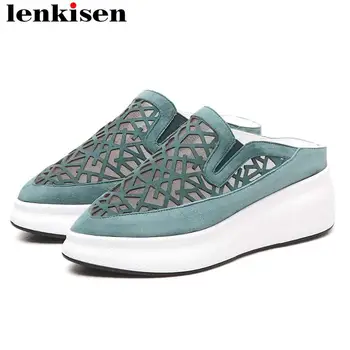 

Lenkisen handmade weaving pointed toe mules platform high bottom oxford mules kid suede slip on casual wear vulcanized shoes L31