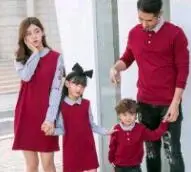 Семейный комплект отложной воротник одинаковые платья для мамы и дочки одежда выглядит папы и сына толстовки семейная одежда AL - Цвет: Wine Red