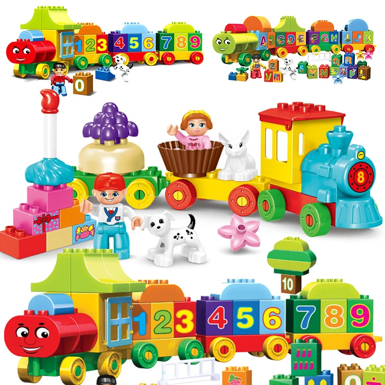 

City Compatible legoed Duploe Train sets Letter Numbers car rails building blocks children kids education toys friends for girl