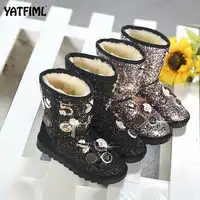 YATFIML bling girls winter boots snow boot for girls winter shoes dress shoes with fur kids toddler kids girls shoes