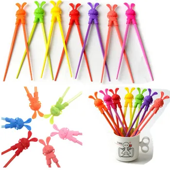 

Free Shipping 100pairs Children Kid Beginner Easy Fun Learning Training Helper Bunny Rabbit Rubber Plastic Chopsticks