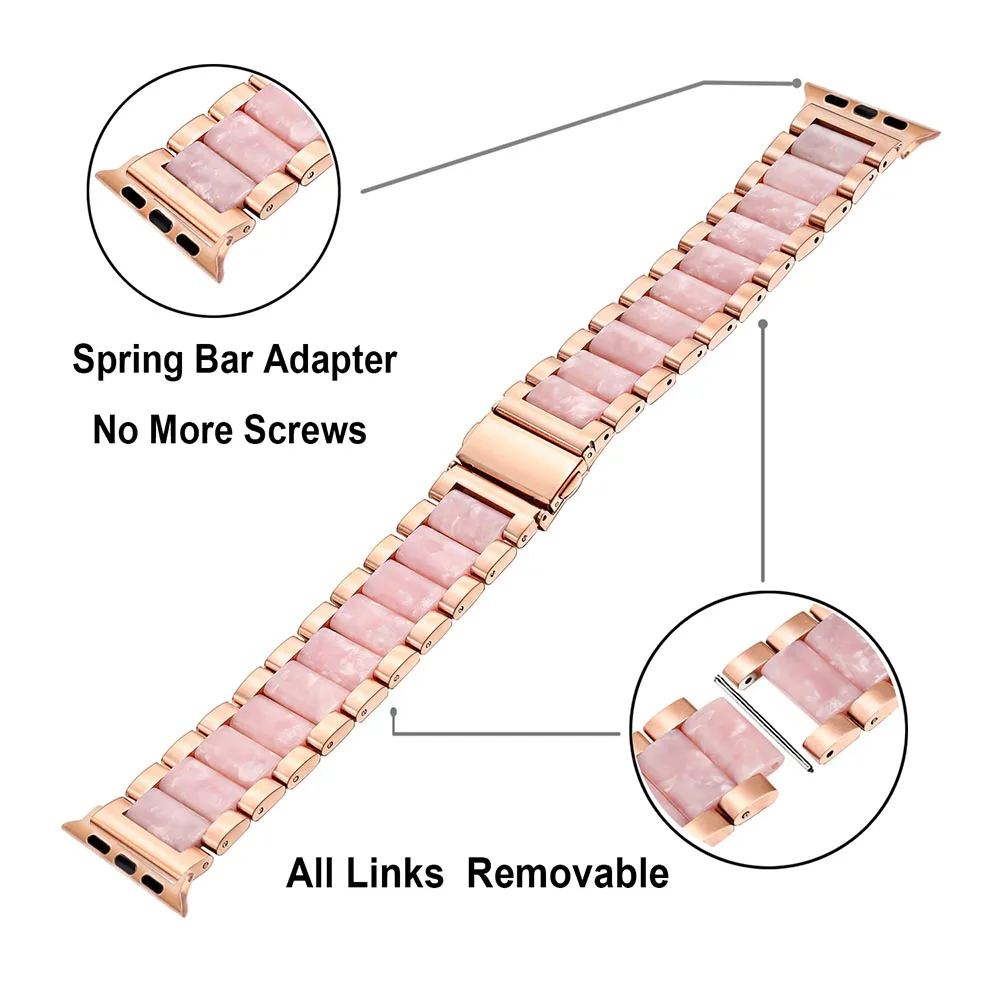 Ремешок для часов из нержавеющей стали и смолы для iWatch Apple Watch Series 5 4 3 2 1 38 мм 40 мм 42 мм 44 мм браслет - Цвет ремешка: Pink Rose Gold