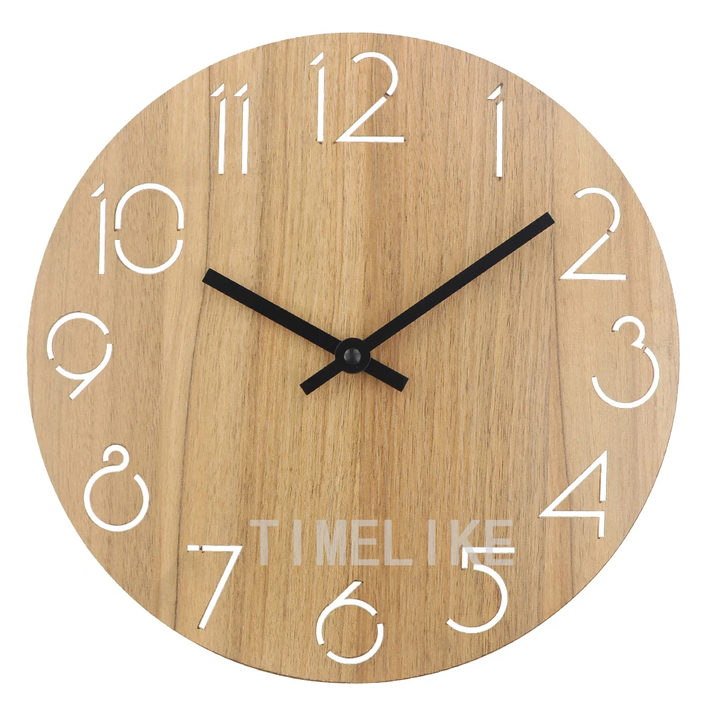 12 Inch Creative Wall Clocks Round Wooden Decorative Clock Vintage