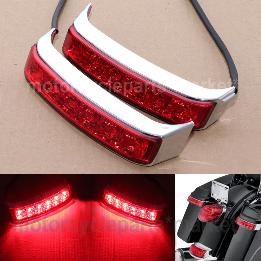 Chrome Saddlebag LED Tail Run Brake Turn Light Red Lens For Harley 14-19 SU