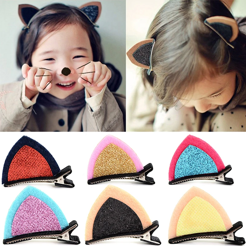 

2Pcs / 1 Pair Clips Lovely Cat Ears Hairpin Children Hair Ornaments Hair Accessories