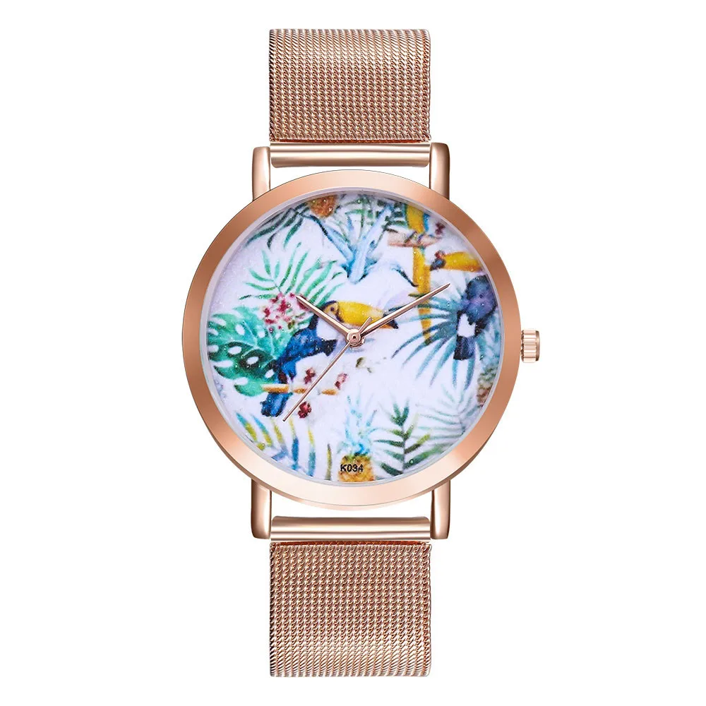 

2018 Fashion Woman Ladies watches Plant Pattern Alloy Steel Strap Analog casual retro Popular Quartz Round Watch gifts Saat F80