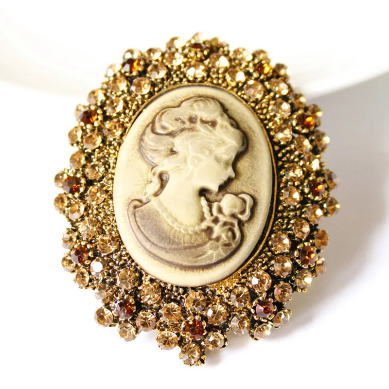 

Retail!Clear Austria Crystal Rhinestone Vintage Style Fashion Victorian Style Cameo Brooch Lady Scarf Brooch Pins Hot Selling