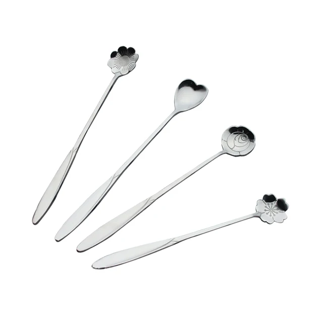 Best Price 4pcs/Lot Flowers Shaped Stirring Coffee Scoops Coffeeware Stainless Steel Ice Tea Dessert Dinnerware Kitchen Accessories Item