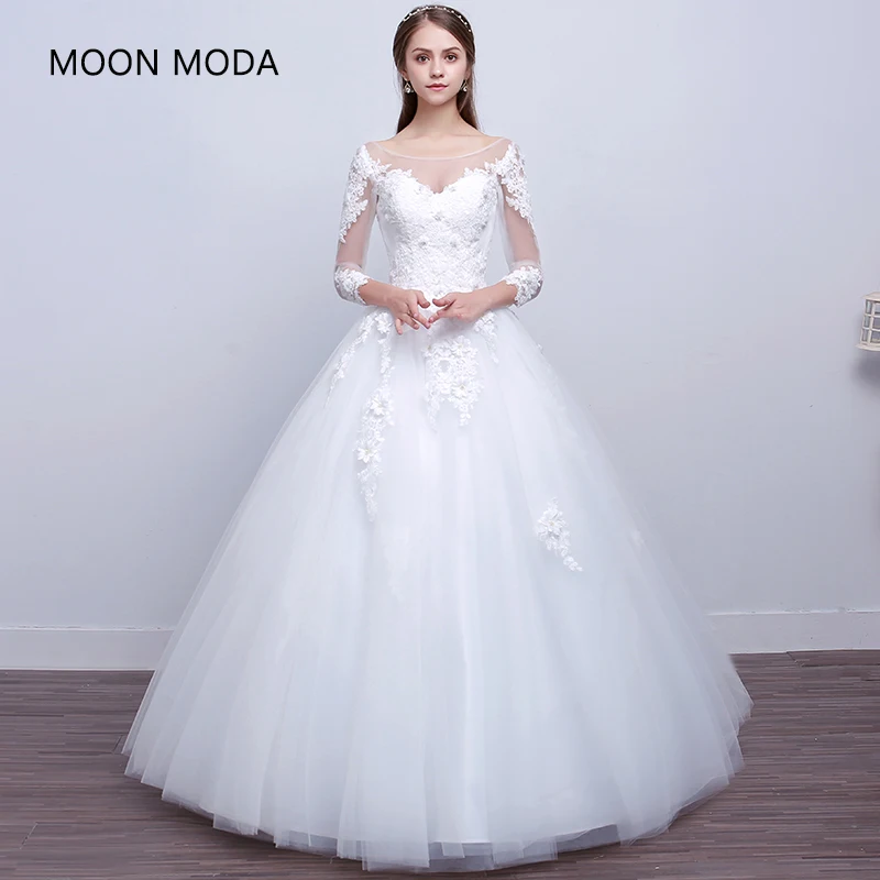 

Lace Princess wedding dress 2020 long sleeve bride dress plus size ball gown wedding gown elegant a line vestido de novia