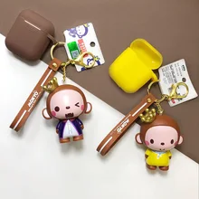 Cartoon Crown Monkey Doll Keychain pvc Animal Keyring Wireless Bluetooth Earphone Case for Airpods Protective Cover pvc cartoon comic doll