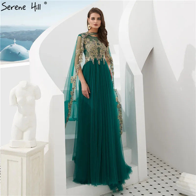 Зеленое дубайское мусульманское вечернее платье с шалью, вечерние платья, vestido de festa Robe De Soiree BLA6402 - Цвет: green