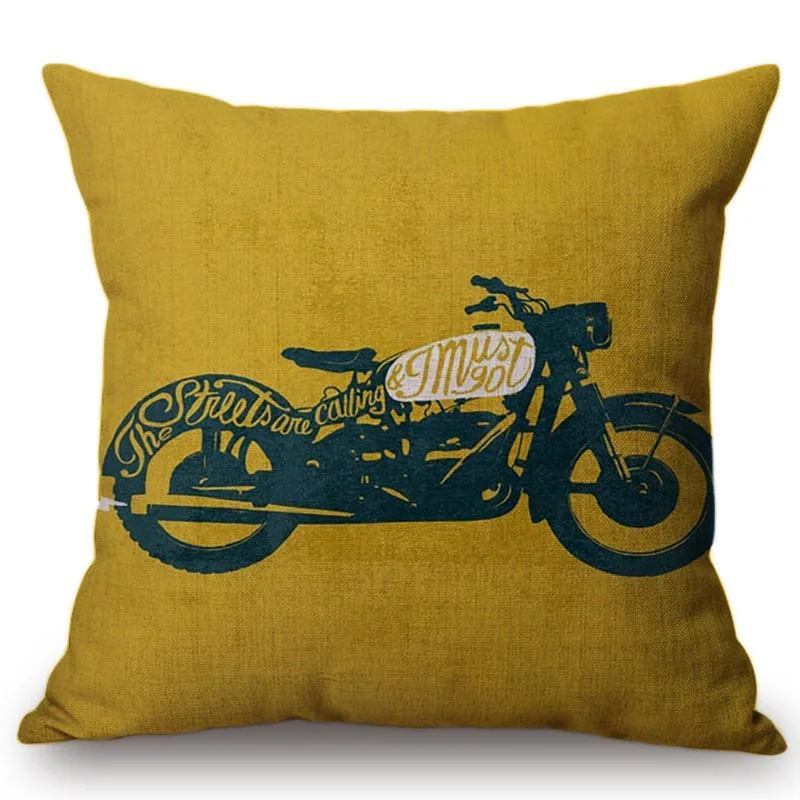 buy Vintage Style Motorcycle Printing Linen Cotton Home Decorative Sofa Throw Pillows Cover Cushion Cover Car Seat Waist Pillowcase