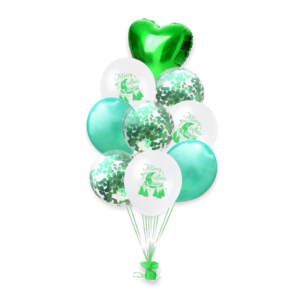 

9pcs Merry Christmas Red Green Confetti Latex Balloon Heart Aluminum Air ballon globos for Christams New Year Decorations Noel