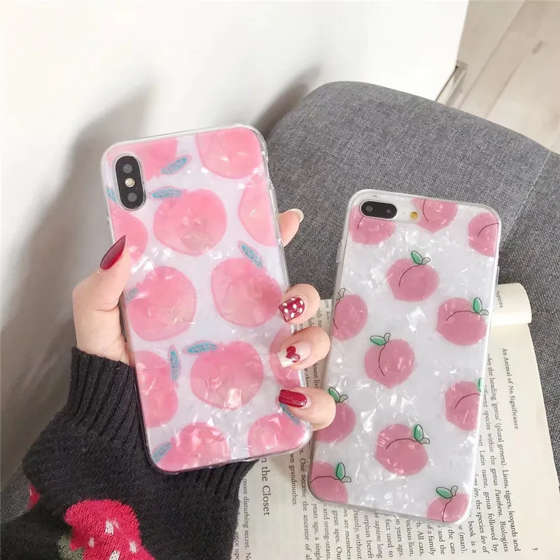 

Cute Peaches Conch Shell Coque for Iphone 6 6S Plus Phone Cases for Iphone Xr 7 8 Plus Xs Max X Case Back Cover Soft TPU Fundas