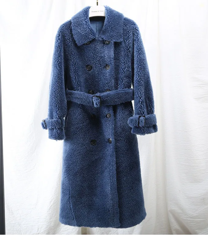 OFTBUY winter coat women windbreakers natural wool lamb fur sheepskin faux leather long trench coat Double-breast jacket
