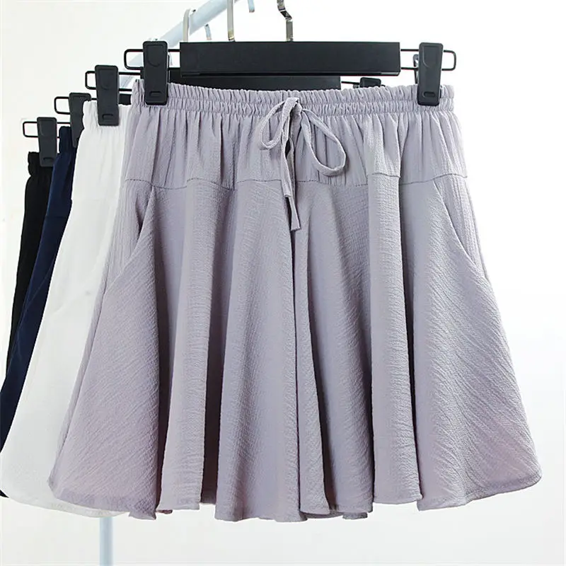 Летние шорты юбка женская летняя шифон, высокая талия плиссированная юбка шорты Femme Уличная Повседневная Мини женские шорты юбки Q1483