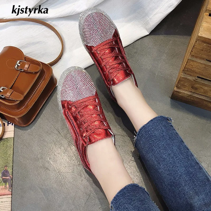 

Kjstyrka 2018 Zapatillas Mujer high quality Casual shiny crystal Woman Sneakers fashion summer comfortable cool red sliver shoes