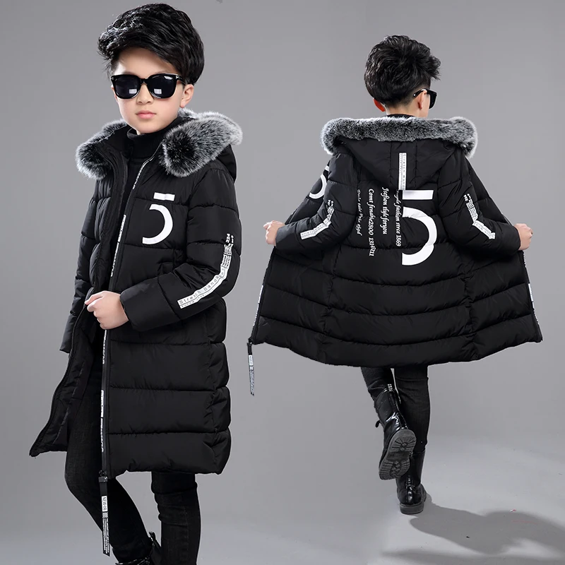 12 детская одежда 13 мальчиков 14 зимняя одежда 15 Куртка Новинка года, толстый хлопок, утепленный, для детей 10 лет-30 градусов - Цвет: Черный