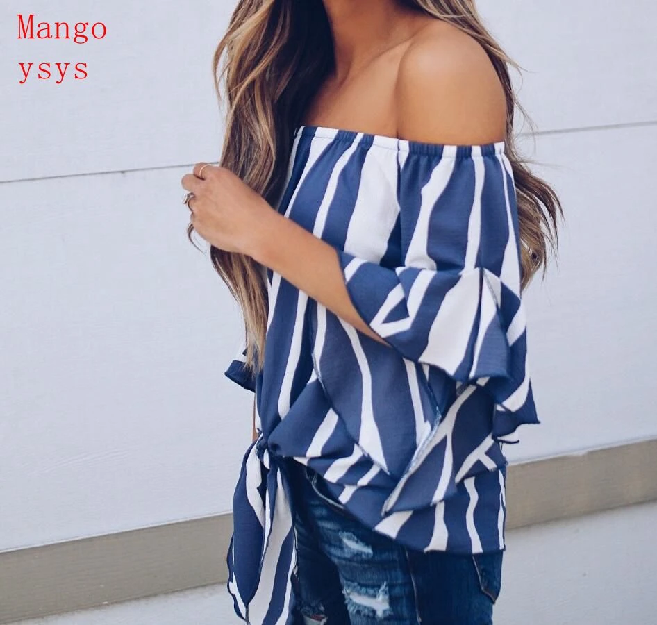 Mango ysys 2018 hombro sin tirantes del verano del resorte mujeres moda ruffles Tops Slash cuello Camisas Casual Blusas|Blusas y camisas| -