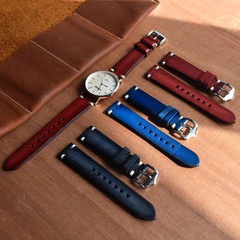 

Onthelevel New Style Leather Watch Strap Black Blue Red Replacement Watch Band 20mm 22mm Handmade Watchband #C