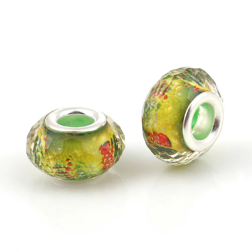 

Resin European Style Large Hole Charm Beads Succulent Plant Silver Round Green & Yellow Faceted About 14mm( 4/8") Dia, 20 PCs