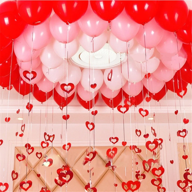 

300pcs/lot Heart style Laser Sequin Balloon Anniversary Garland Hanging Decoration Wedding Party New Year baby shower Supplies