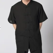 Черная летняя китайская Мужская льняная рубашка для кунг-фу Топ S M L XL XXL XXXL 2350-14