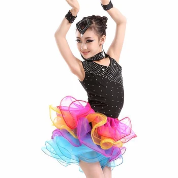 

Dance Costume Latin Girls 5pcs(Dress&Headwear&Necklace&Earring&Bracelet) Ballroom Dancing Dresses For Kids Dance Costume DQ14036