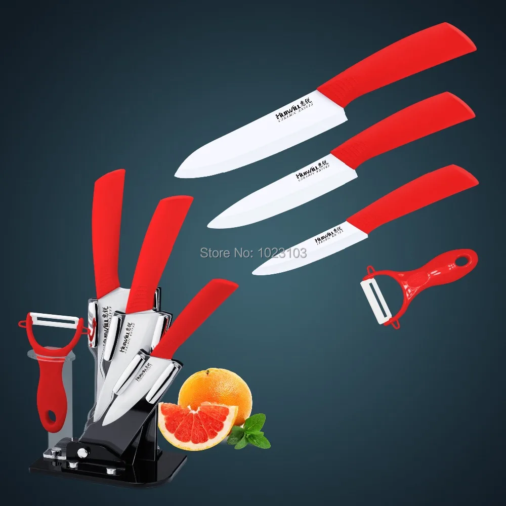 Красный цвет, 5 шт. Подарочный набор Керамический кухонный нож повара/Набор ножей в акриловом держателе Лидер продаж