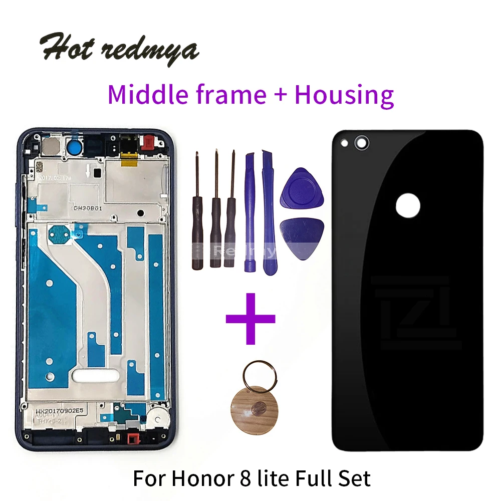 

Full Chassis Housing For Huawei Honor 8 Lite Back Door Battery Glass Cover+Front Bezel Middle Frame Plate Replacement Parts