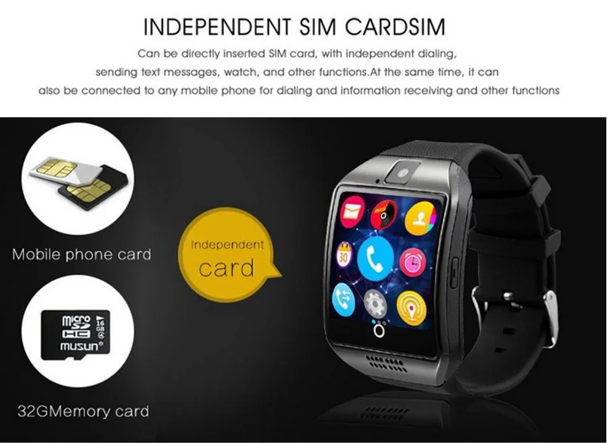 Bluetooth Смарт-часы для мужчин Q18 с сенсорным экраном большая батарея поддержка TF sim-карта камера для телефона Android Smartwatch