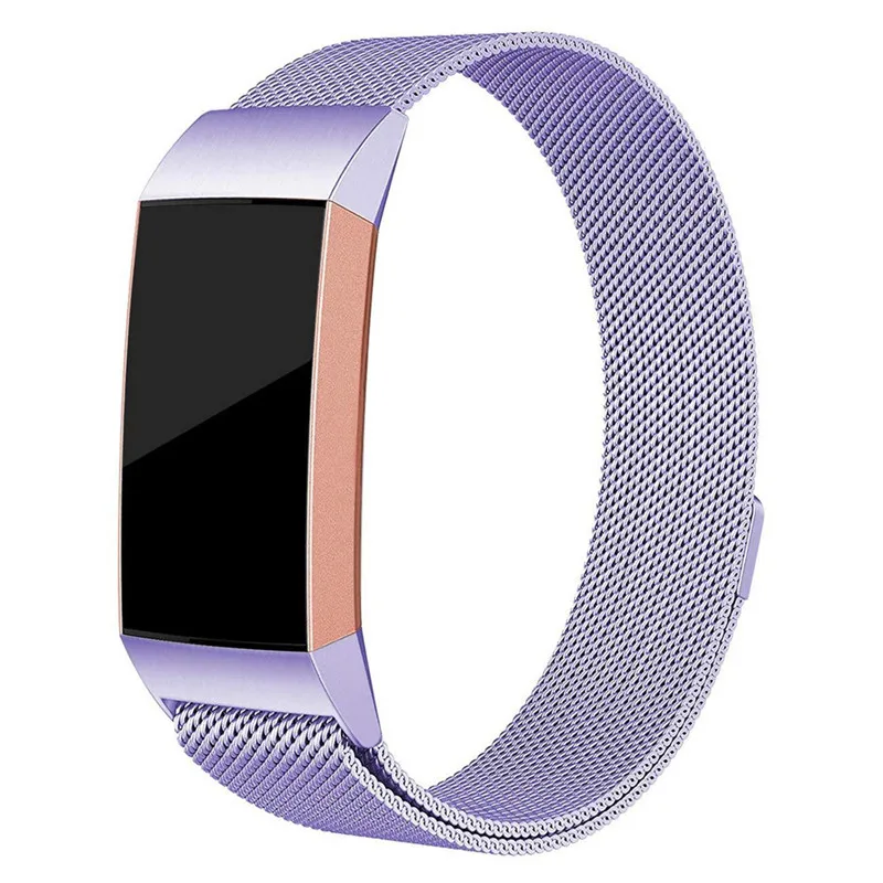 Миланская Магнитная Петля, ремешок для fitbit charge 3, металлический браслет из нержавеющей стали, сменный смарт-браслет A25 - Цвет: light purple