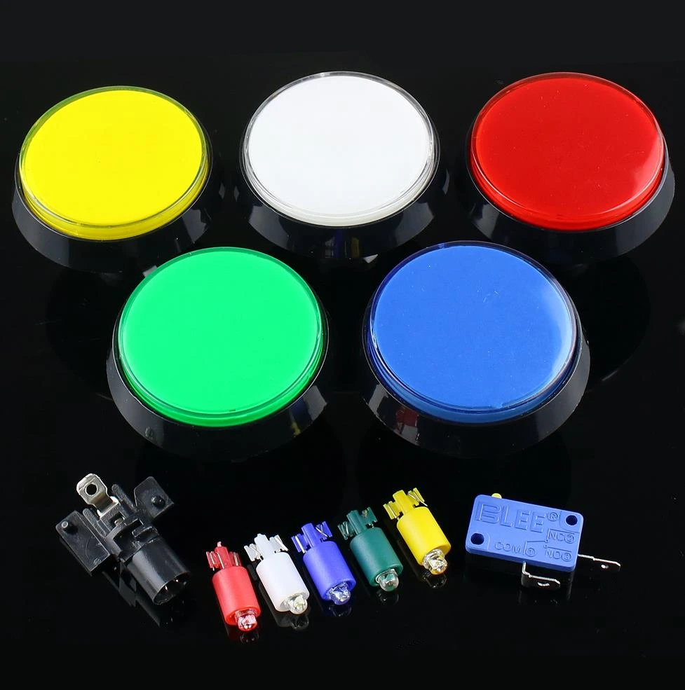 

5 Colors LED Light Lamp DC12V 60MM Big Round Arcade Video Game Player Push Button Switch free ship
