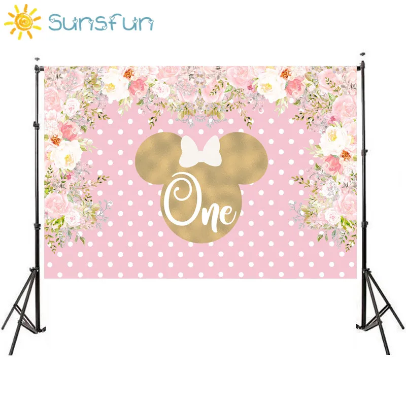

Sunsfun Birthday Photography Backdrop Pink Wave Point Minnie Mouse Photo Background Printing Party Backdrop Cake table Decorate
