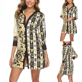 

Autumn New Fashion Women Long Sleeve Print Shirt Button Dress Slim fit Casual Lady Mini Dress платье Wholesale Free Ship Free Z4