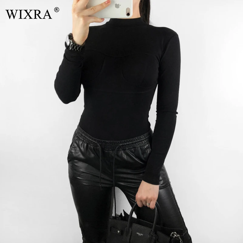 

Wixra Spring Autumn Solid Long Sleeve Bodysuit Turtleneck Slim All Base Match For Women Bodysuits 2019 Hot For Ladies