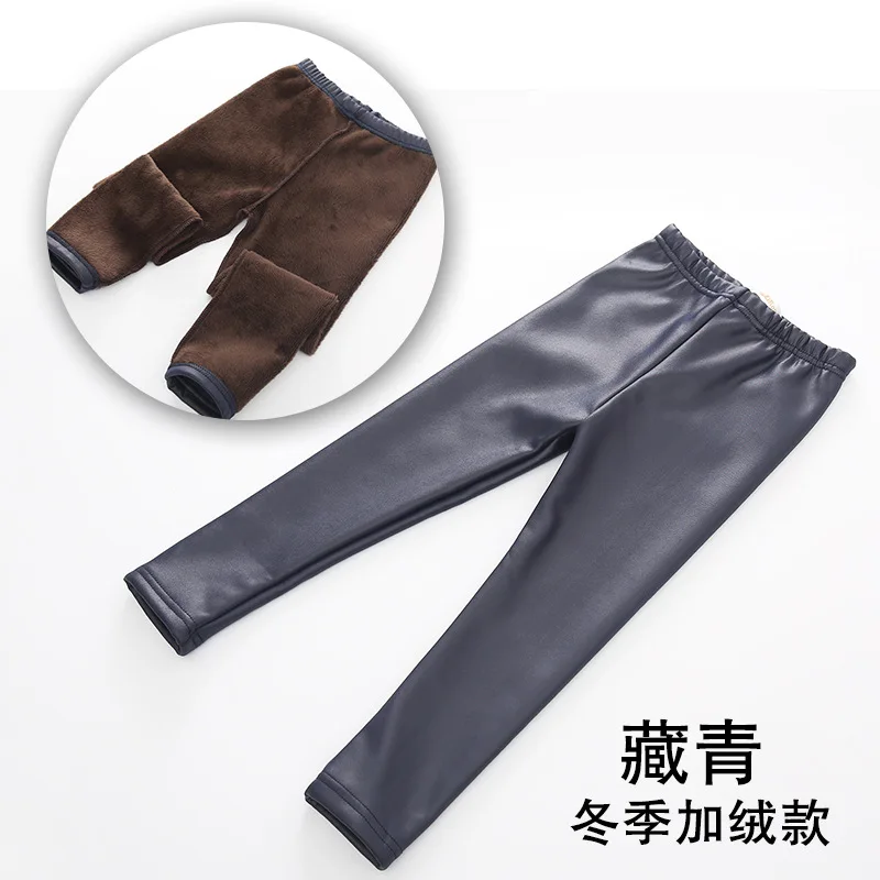 Новые бархатные кожаные штаны для девочек на осень и зиму черные колготки для мальчиков флисовые штаны - Цвет: 3