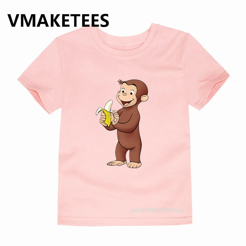 Детская футболка с принтом «Curious Джордж» для мальчиков и девочек, одежда для малышей с изображением обезьяны, летняя футболка для детей, HKP5266G - Цвет: Modal Pink