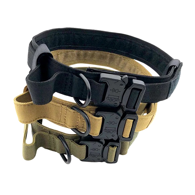 

1 PC Dog Collar Adjustable Tactical Dog Collar Heavy Duty Metal Buckle With Control Handle For Dog Training