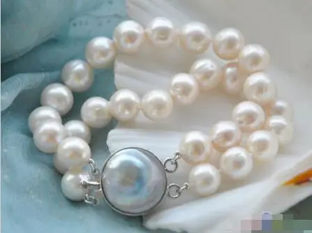 

Hot selling free shipping********2row 8" 12mm white round white PEARL bracelet mabe
