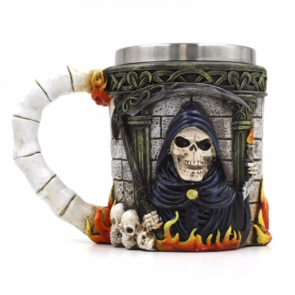 

Unique Skull Shape Stainless Steel Mug Coffee Tea Cup Bottle Resin Beer Water Drinking Cup Double Layer Decorative Cup B1981