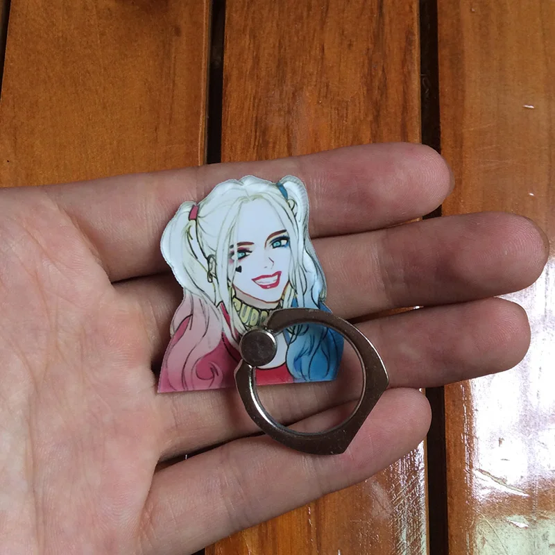 

1Pcs cartoon Harley Quinn Suicide Squad Anti-fall Metal Finger Ring Mobile Phone Support action toy