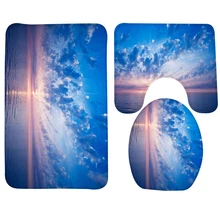 3 шт. Набор ковриков для ванной синий морской облако закат узор для ванной нескользящий коврик для унитаза и коврик для ванной комнаты