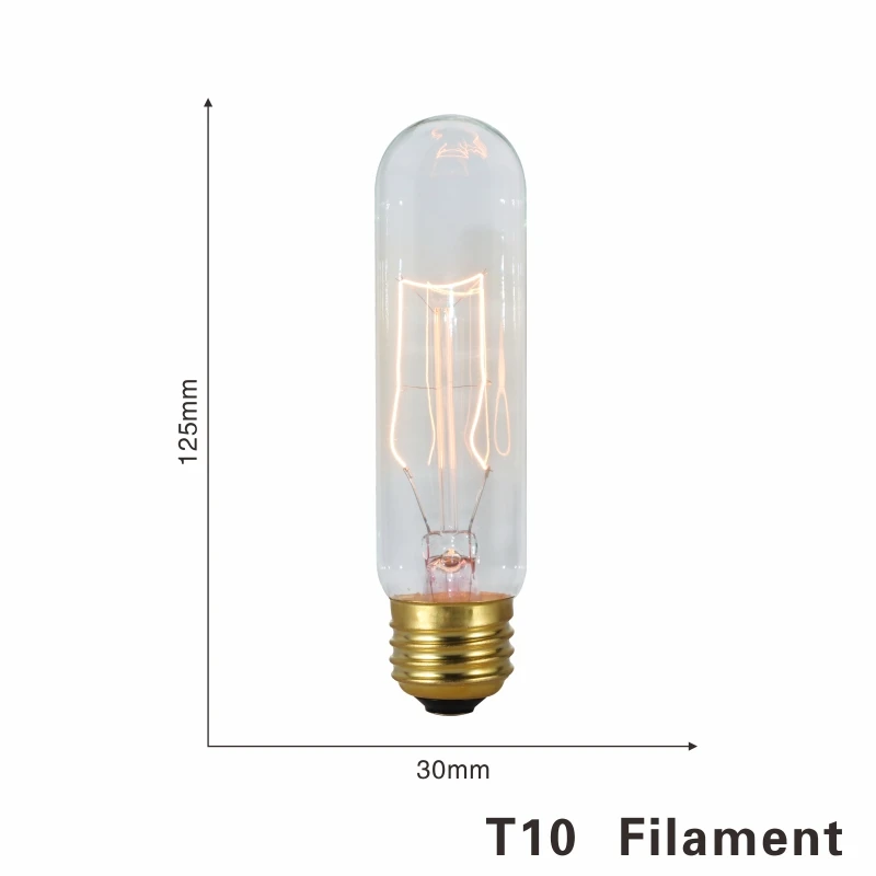 Электрическая лампочка эдисона светильник лампочка E27 220 В 40 Вт ST64 A19 G80 G95 T10 T45 T185 Ретро лампа накаливания ампулы лампы Винтаж ламп Эдисона - Цвет: T10 filament