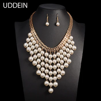 

UDDEIN Multi layer tassel pendant simulated pearl jewelry sets wedding accessories fashion statement long necklace set vintage