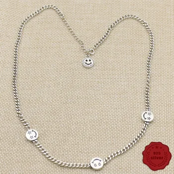 

S925 sterling silver necklace rope chain personality fashion punk style couple jewelry simple smiley shape 2019 new hot sale