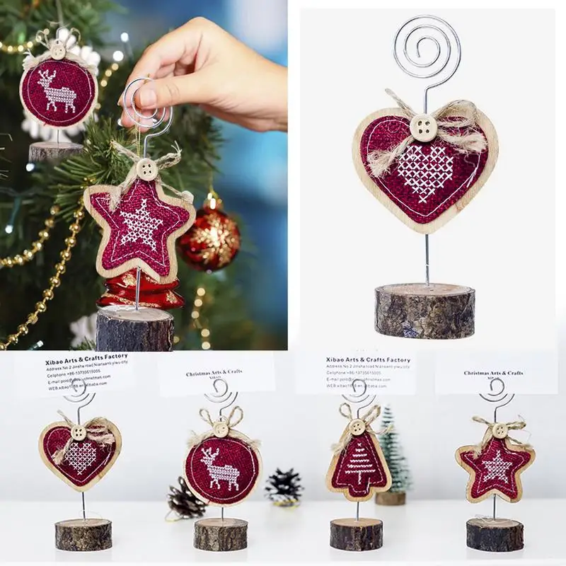 

Business Card Holder Christmas Wooden Decoration For Home Creative Wooden Note Clip Stand Christmas Photo Clip Holder Ornament